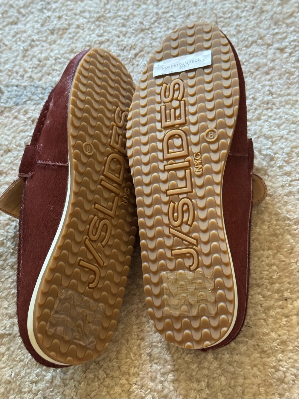 NEW J Slides Paula Geniune Calf Hair Mules in Burgundy - Picture 9 of 10